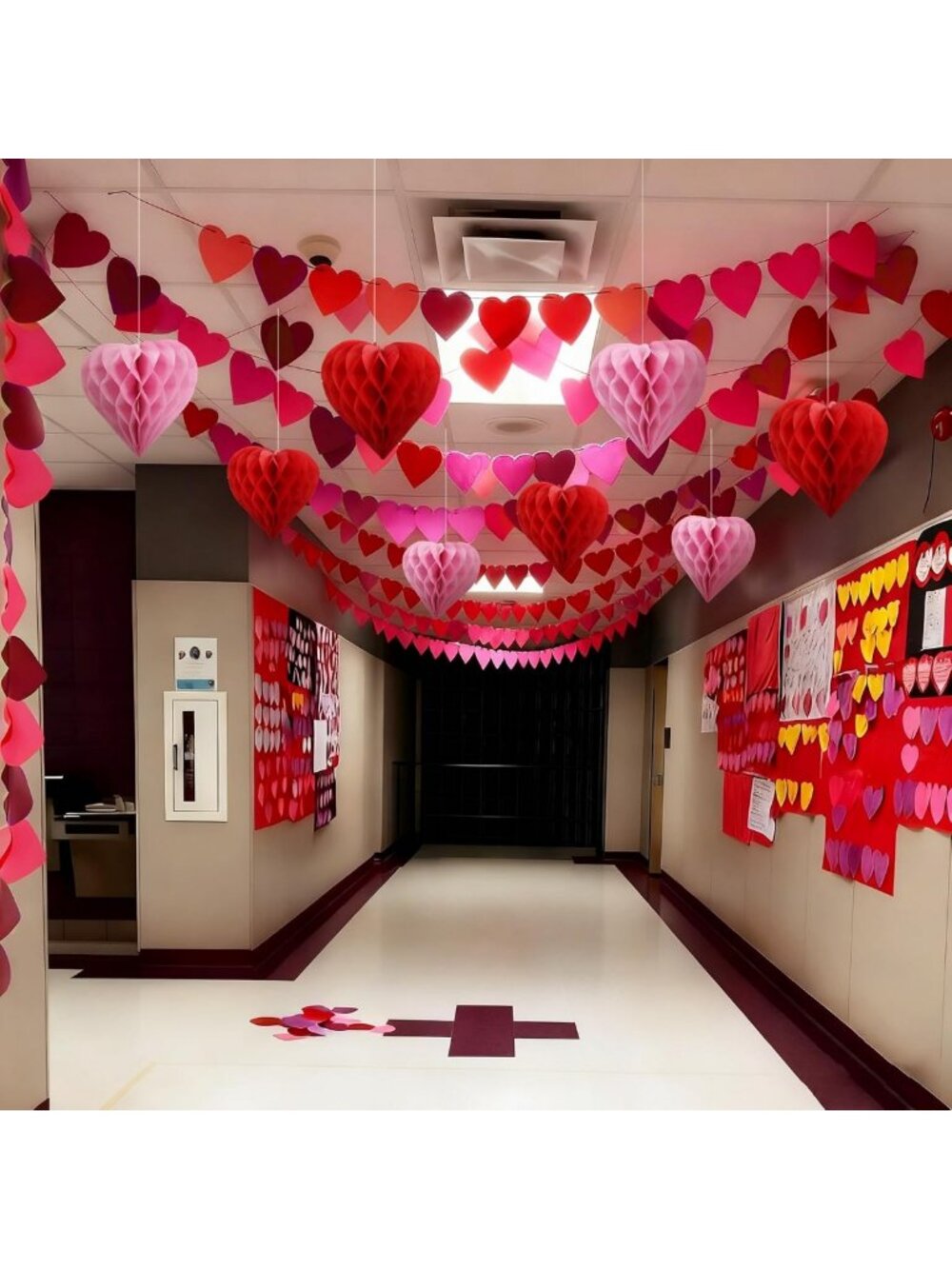 Valentine's Day Classroom Decor Kit - 15 Love Flags & 8 Heart Paper Flowers